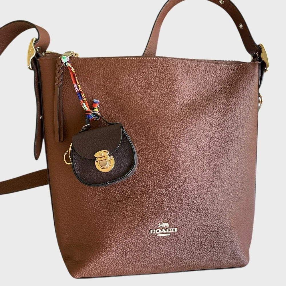 Mini Purse Charm Keychain Brown Faux Leather AirPods Case Bag Charm